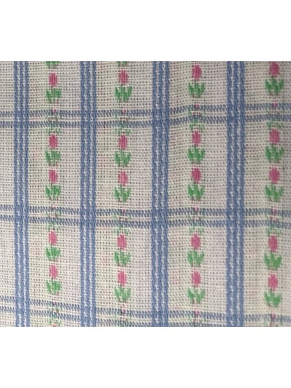 Blue Plaid Floral Cotton Fabric 1/2 yard x 62" Rose Tulip Pattern Vtg